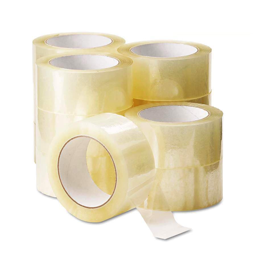 Rolos de fita adesiva transparente empilhados
