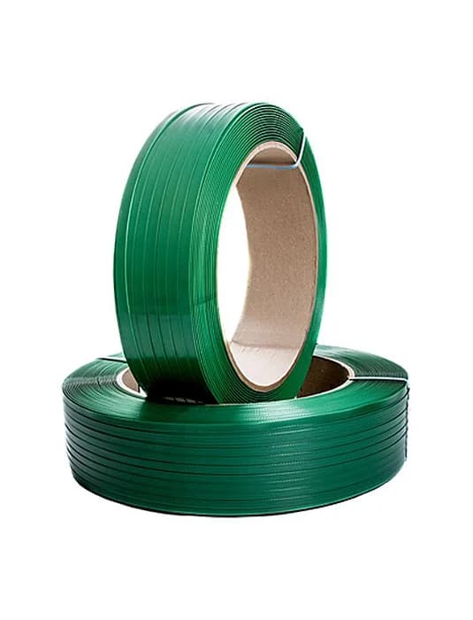 Dois rolos de fita PET verde para arquear carga